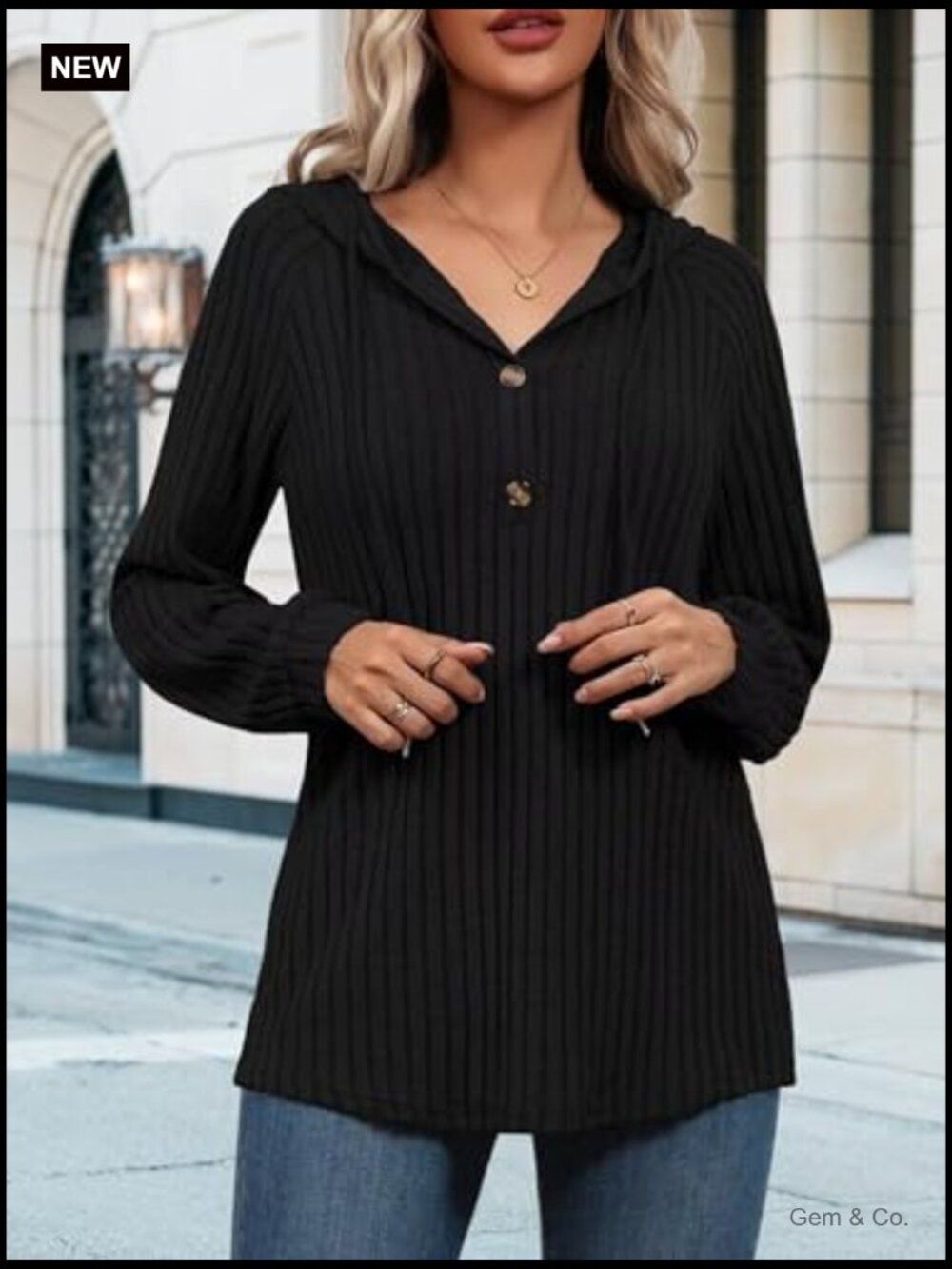 V Neck Drawstring Hoodie - Loose Fit Long Sleeve Pullover Sweatshirt - Picture 2 of 7